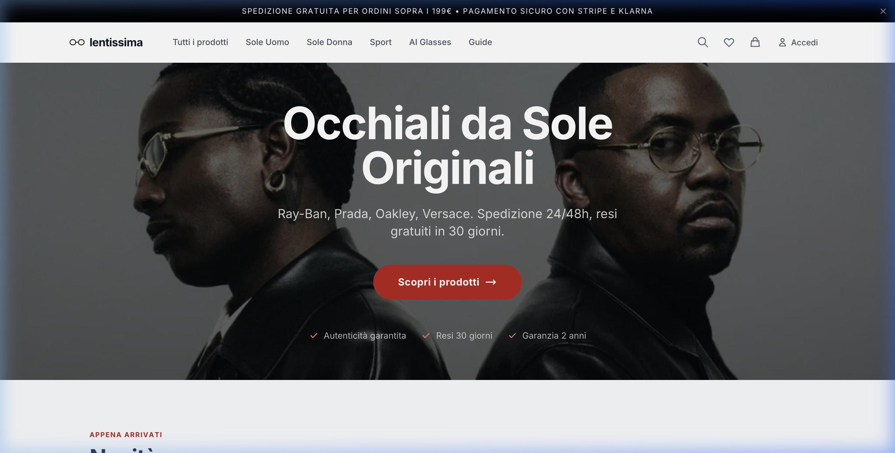 Lentissima — E-commerce occhiali premium