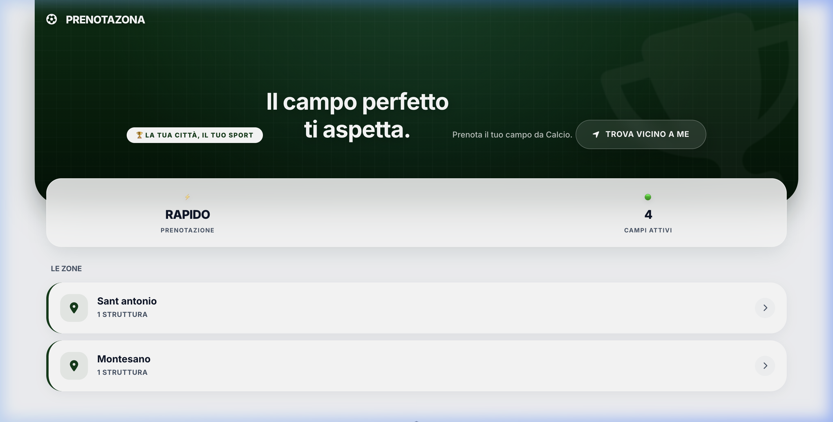 PrenotaZona — Sistema prenotazione campi